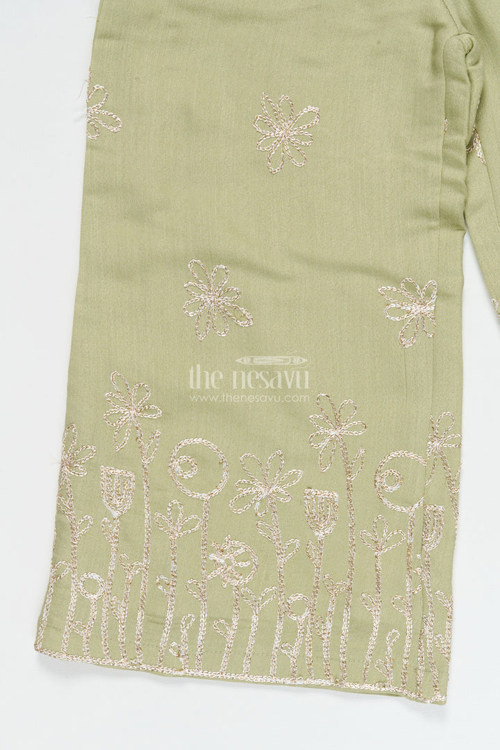 The Nesavu Girls Co-Ord Sets Girls Ethnic Co-Ord Set with Zari Embroidery for Festive and School Events Nesavu Nesavu girls embroidered rayon co-ord set zari work ethnic school festive wear