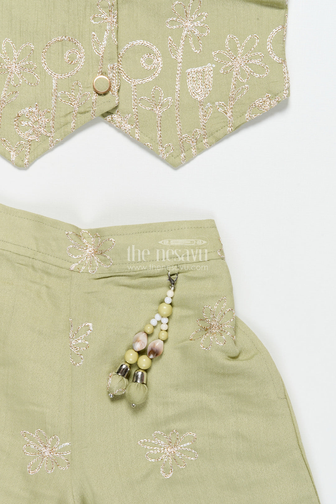 The Nesavu Girls Co-Ord Sets Girls Ethnic Co-Ord Set with Zari Embroidery for Festive and School Events Nesavu Nesavu girls embroidered rayon co-ord set zari work ethnic school festive wear