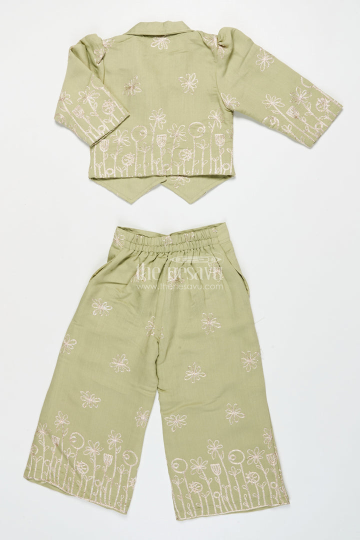 The Nesavu Girls Co-Ord Sets Girls Ethnic Co-Ord Set with Zari Embroidery for Festive and School Events Nesavu Nesavu girls embroidered rayon co-ord set zari work ethnic school festive wear