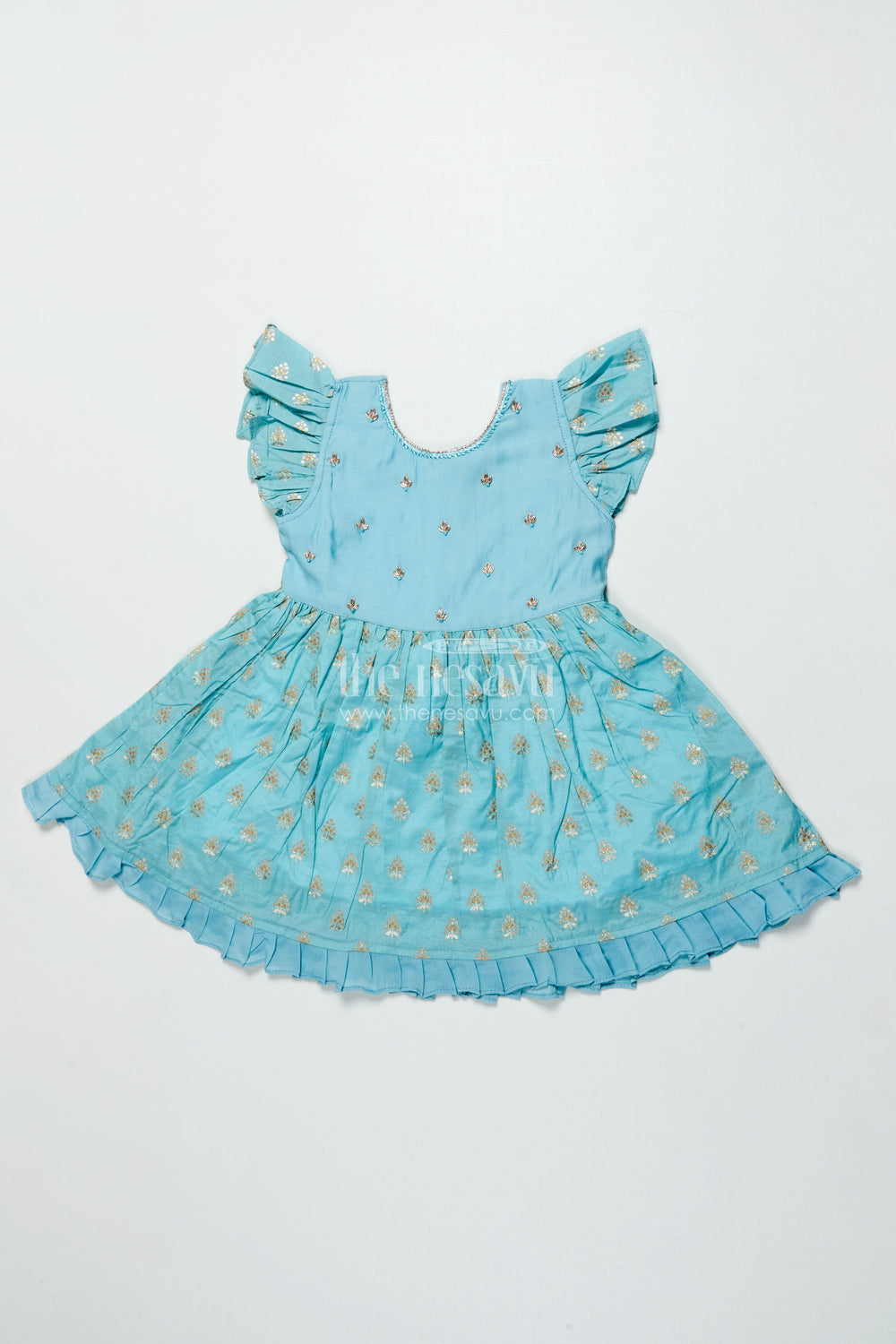 The Nesavu Girls Chanderi Frock Girls Ethnic Frock for Traditional Celebrations and Cultural Events Nesavu 16 (1Y) / Green GFC2010A-16 Nesavu girls chanderi cotton frock butta design traditional functions festive occasions