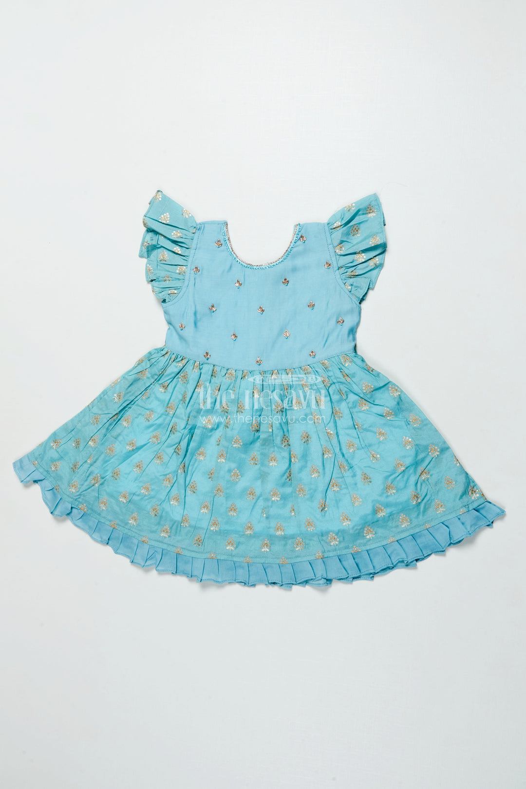 The Nesavu Girls Chanderi Frock Girls Ethnic Frock for Traditional Celebrations and Cultural Events Nesavu 16 (1Y) / Green GFC2010A-16 Nesavu girls chanderi cotton frock butta design traditional functions festive occasions