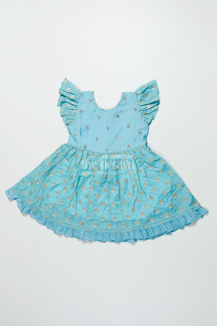 The Nesavu Girls Chanderi Frock Girls Ethnic Frock for Traditional Celebrations and Cultural Events Nesavu 16 (1Y) / Green GFC2010A-16 Nesavu girls chanderi cotton frock butta design traditional functions festive occasions