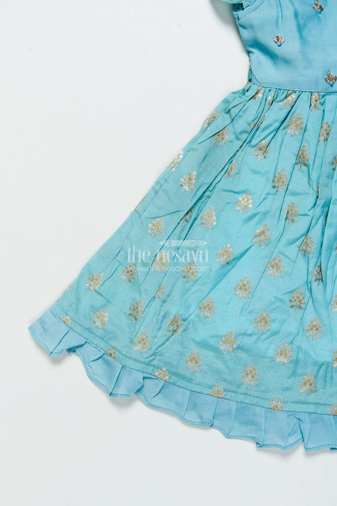 The Nesavu Girls Chanderi Frock Girls Ethnic Frock for Traditional Celebrations and Cultural Events Nesavu Nesavu girls chanderi cotton frock butta design traditional functions festive occasions