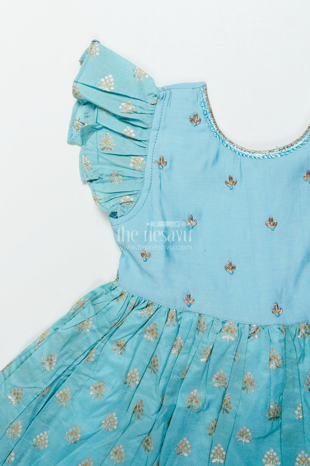 The Nesavu Girls Chanderi Frock Girls Ethnic Frock for Traditional Celebrations and Cultural Events Nesavu Nesavu girls chanderi cotton frock butta design traditional functions festive occasions