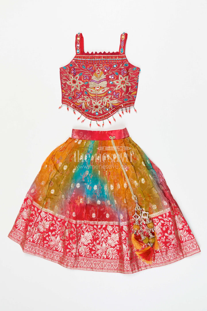 The Nesavu Girls Ethnic Lehenga Girls Ethnic Lehenga Choli for Weddings and Festive Occasions Nesavu 16 (1Y) / Red / Georgette GL871A-16 Nesavu Girls Georgette Lehenga Choli With Designer Mirror Embroidery For Weddings And Festive Occasions