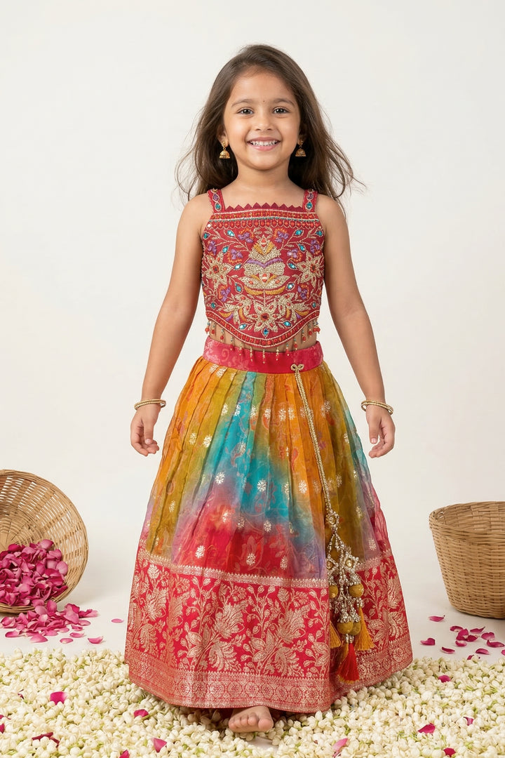 The Nesavu Girls Ethnic Lehenga Girls Ethnic Lehenga Choli for Weddings and Festive Occasions Nesavu 16 (1Y) / Red / Georgette GL871A-16 Nesavu Girls Georgette Lehenga Choli With Designer Mirror Embroidery For Weddings And Festive Occasions