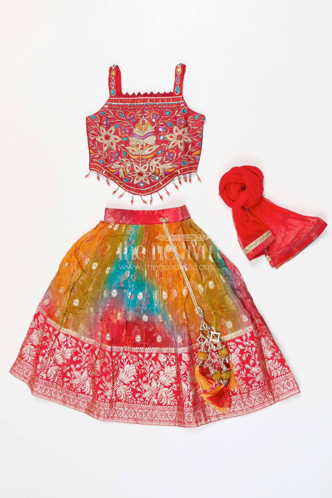 The Nesavu Girls Ethnic Lehenga Girls Ethnic Lehenga Choli for Weddings and Festive Occasions Nesavu Nesavu Girls Georgette Lehenga Choli With Designer Mirror Embroidery For Weddings And Festive Occasions