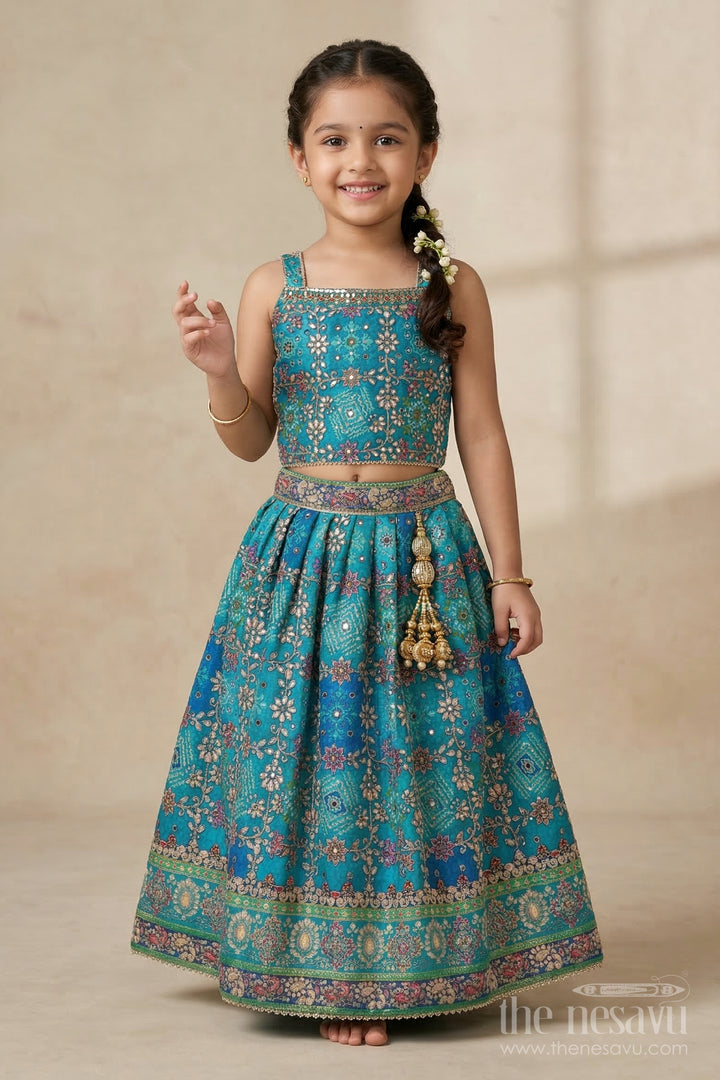The Nesavu Girls Ethnic Lehenga Girls Ethnic Lehenga Set for Festive Weddings and Celebrations Nesavu 16 (1Y) / Blue / Viscose GL873A-16 Nesavu girls viscose jacquard silk lehenga set for weddings and festive occasions
