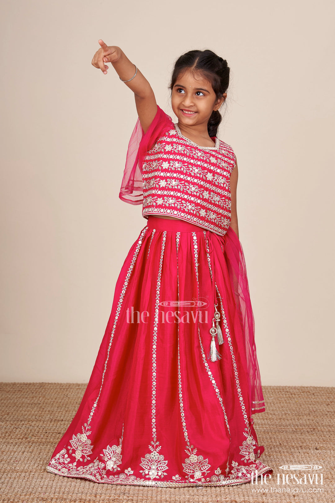 The Nesavu Girls Ethnic Lehenga Girls Ethnic Lehenga Set with Designer Silk Blouse and Embroidery Nesavu 16 (1Y) / Red GL667B-16 Nesavu ethnic lehenga choli set girls embroidered silk blouse  perfect weddings festivals