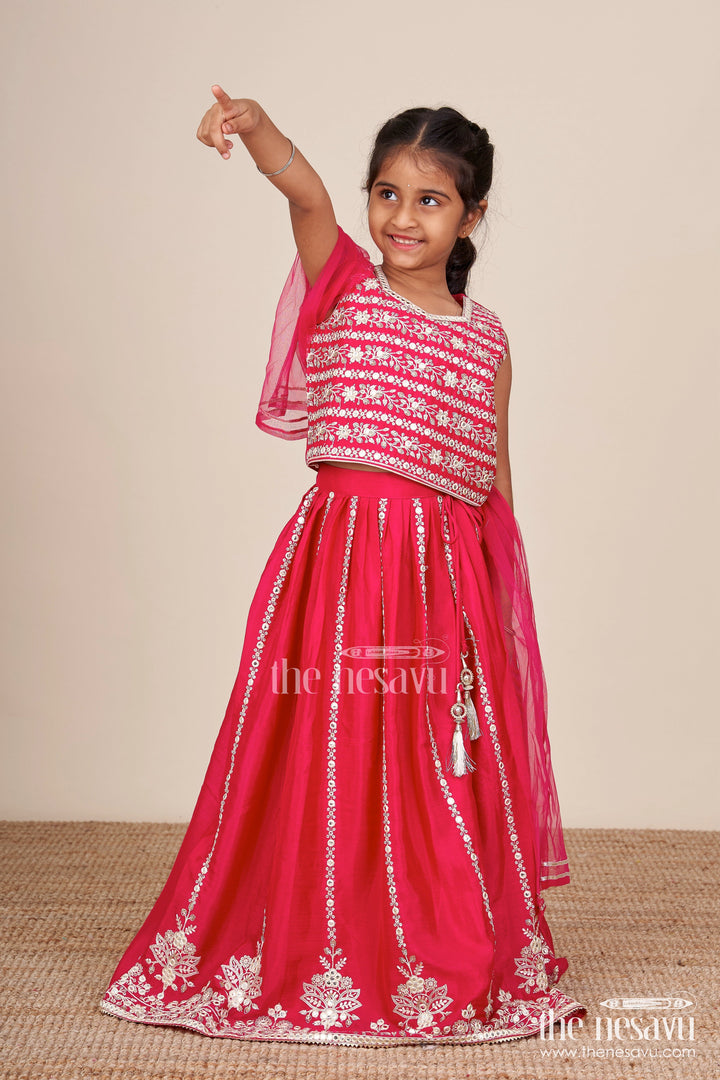 The Nesavu Girls Ethnic Lehenga Girls Ethnic Lehenga Set with Designer Silk Blouse and Embroidery Nesavu 16 (1Y) / Red GL667B-16 Nesavu ethnic lehenga choli set girls embroidered silk blouse  perfect weddings festivals