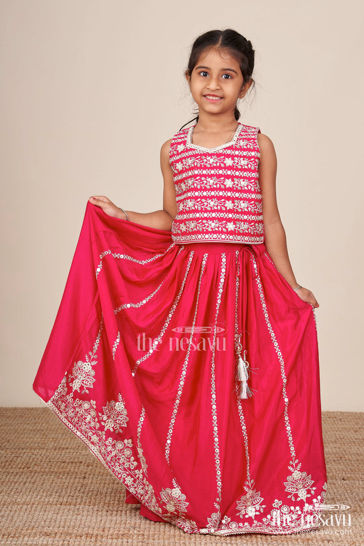 The Nesavu Girls Ethnic Lehenga Girls Ethnic Lehenga Set with Designer Silk Blouse and Embroidery Nesavu Nesavu ethnic lehenga choli set girls embroidered silk blouse  perfect weddings festivals