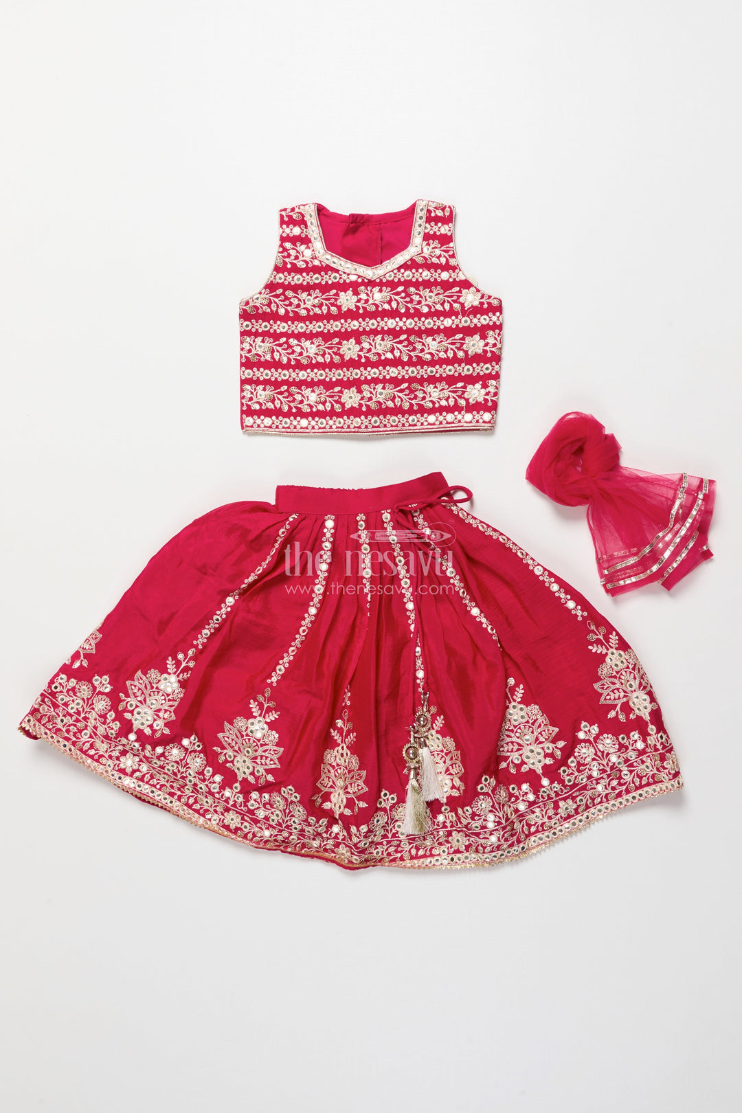 The Nesavu Girls Ethnic Lehenga Girls Ethnic Lehenga Set with Designer Silk Blouse and Embroidery Nesavu Nesavu ethnic lehenga choli set girls embroidered silk blouse  perfect weddings festivals