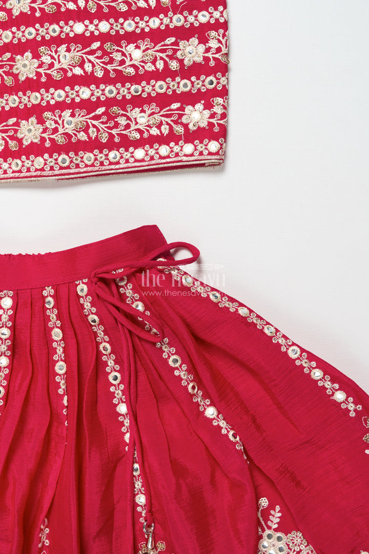 The Nesavu Girls Ethnic Lehenga Girls Ethnic Lehenga Set with Designer Silk Blouse and Embroidery Nesavu Nesavu ethnic lehenga choli set girls embroidered silk blouse  perfect weddings festivals