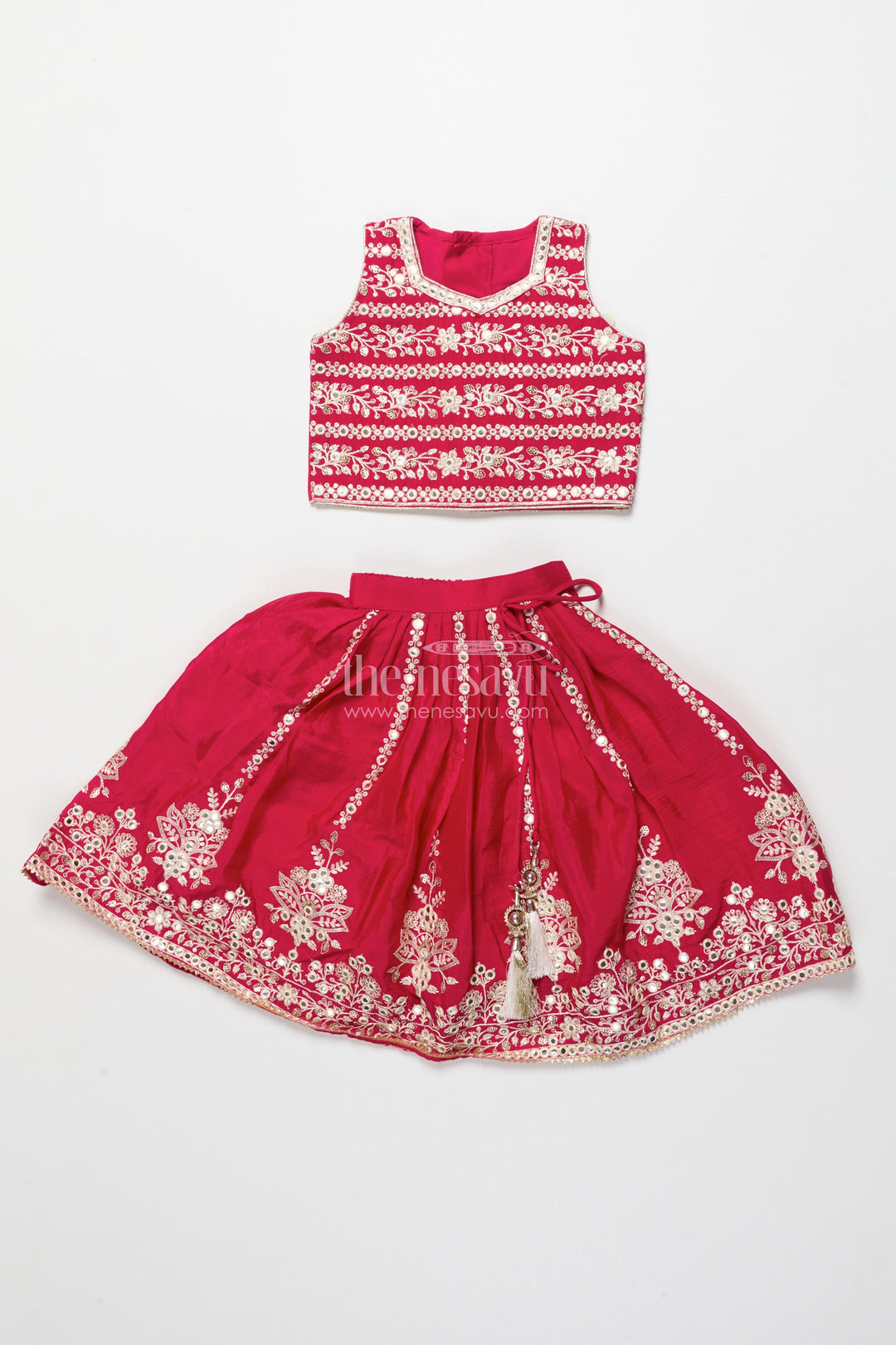 The Nesavu Girls Ethnic Lehenga Girls Ethnic Lehenga Set with Designer Silk Blouse and Embroidery Nesavu Nesavu ethnic lehenga choli set girls embroidered silk blouse  perfect weddings festivals