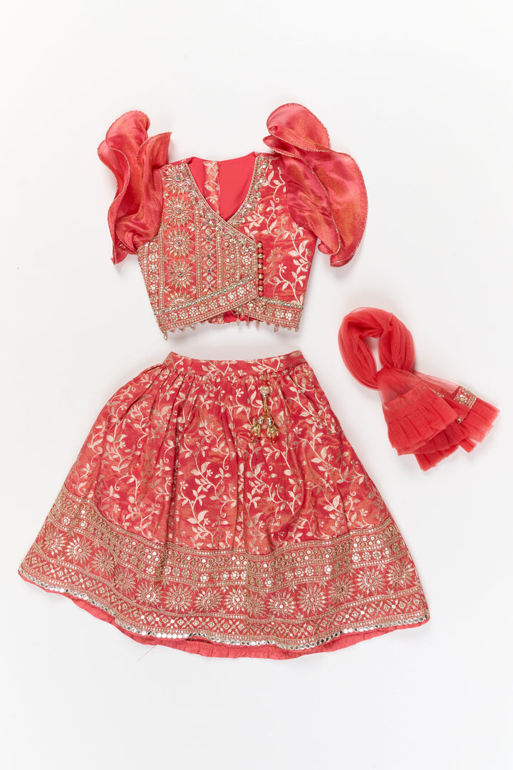 The Nesavu Girls Ethnic Lehenga Girls Ethnic Lehenga with Designer Yoke for Traditional Ceremonies Nesavu Nesavu ethnic lehenga for girls with kora tissue silk and designer yoke – perfect for weddings and ceremonies