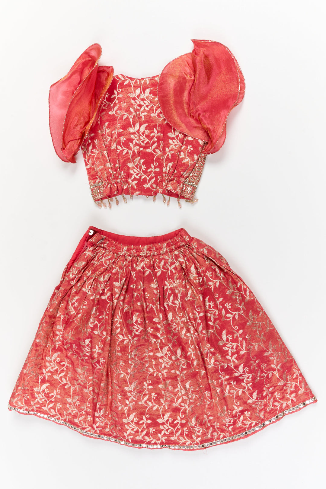 The Nesavu Girls Ethnic Lehenga Girls Ethnic Lehenga with Designer Yoke for Traditional Ceremonies Nesavu Nesavu ethnic lehenga for girls with kora tissue silk and designer yoke – perfect for weddings and ceremonies