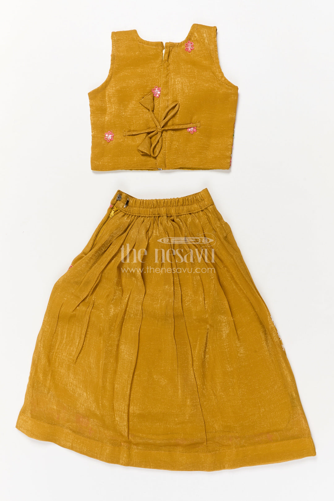 The Nesavu Girls Ethnic Lehenga Girls Ethnic Lehenga with Embroidered Blouse and Tassel Detail for Festive Occasions Nesavu Nesavu girls ethnic lehenga with embroidered blouse and tassel tie-up for festive celebrations