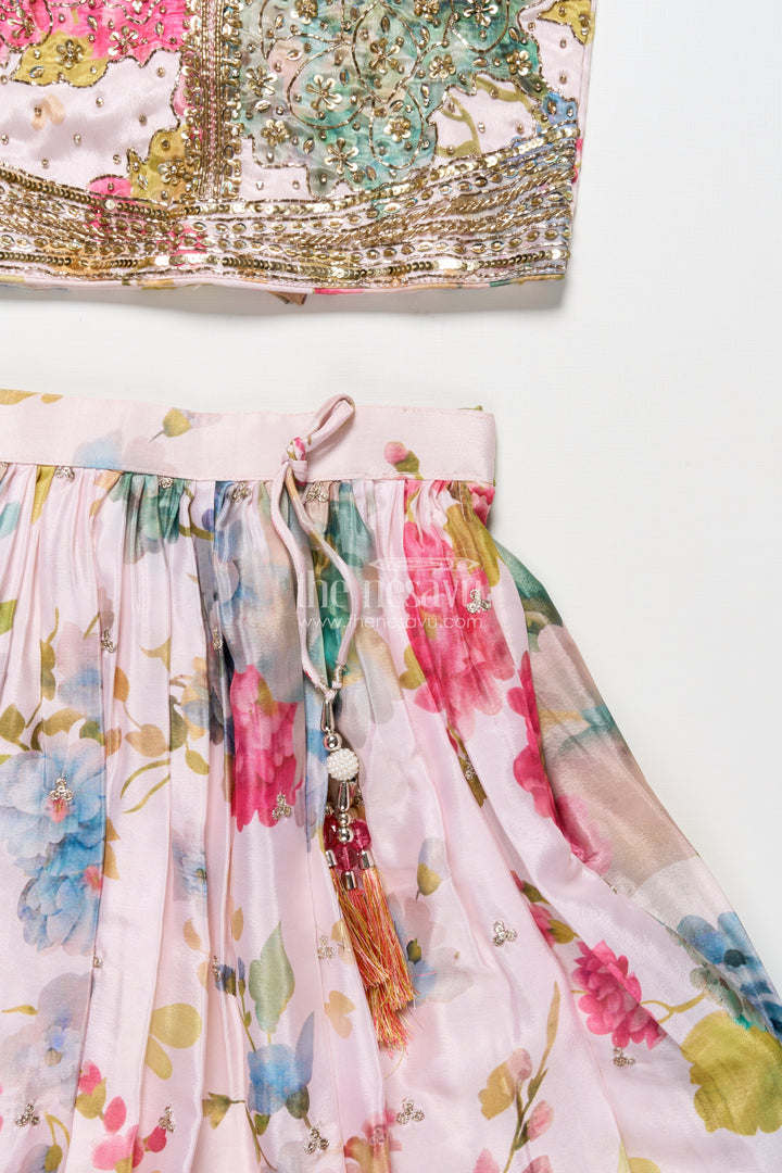 The Nesavu Girls Ethnic Lehenga Girls Ethnic Lehenga with Embroidered Blouse for Weddings and Festive Occasions Nesavu Nesavu girls embroidered ethnic lehenga digital print weddings festive occasions