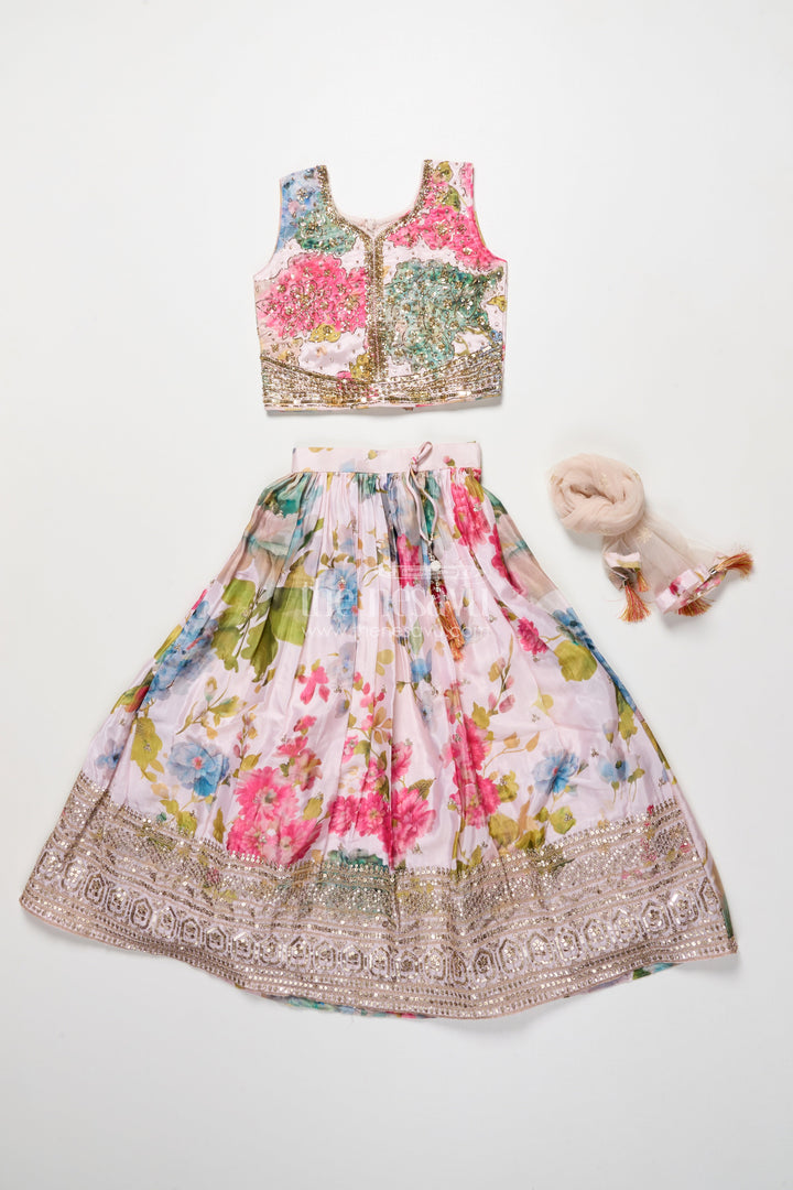 The Nesavu Girls Ethnic Lehenga Girls Ethnic Lehenga with Embroidered Blouse for Weddings and Festive Occasions Nesavu Nesavu girls embroidered ethnic lehenga digital print weddings festive occasions