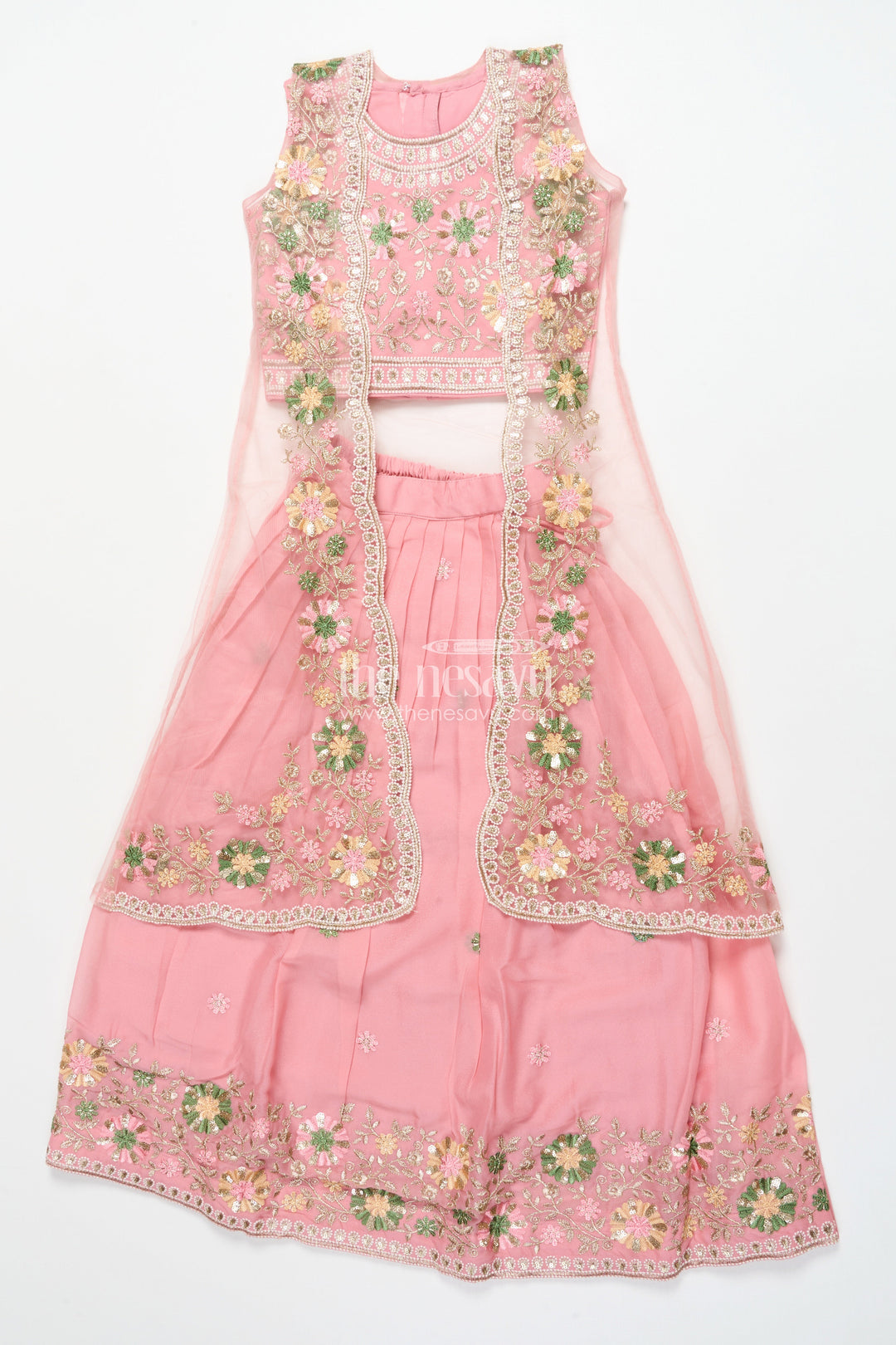 The Nesavu Girls Ethnic Lehenga Girls Ethnic Lehenga with Long Shrug for Festive and Wedding Occasions Nesavu Nesavu girls georgette lehenga set thread embroidery full-length shrug festive wear