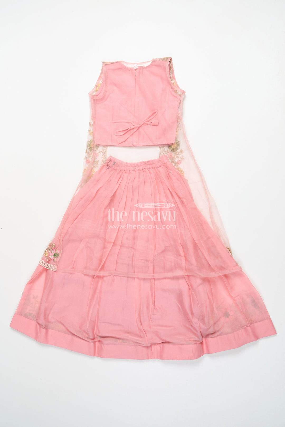 The Nesavu Girls Ethnic Lehenga Girls Ethnic Lehenga with Long Shrug for Festive and Wedding Occasions Nesavu Nesavu girls georgette lehenga set thread embroidery full-length shrug festive wear