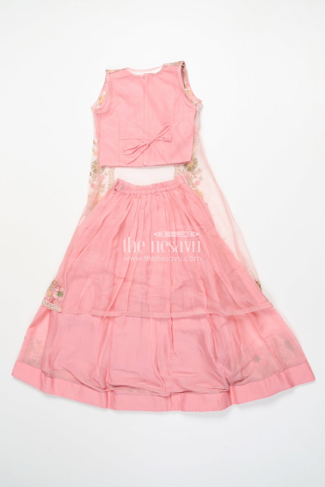 The Nesavu Girls Ethnic Lehenga Girls Ethnic Lehenga with Long Shrug for Festive and Wedding Occasions Nesavu Nesavu girls georgette lehenga set thread embroidery full-length shrug festive wear