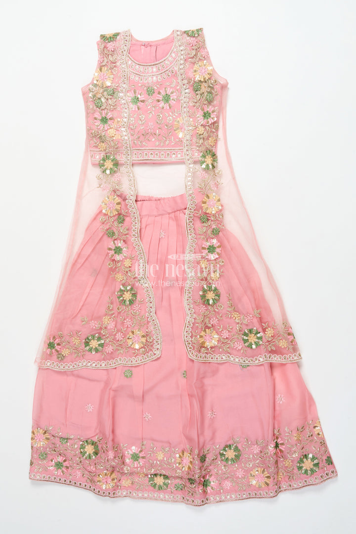 The Nesavu Girls Ethnic Lehenga Girls Ethnic Lehenga with Long Shrug for Festive and Wedding Occasions Nesavu Nesavu girls georgette lehenga set thread embroidery full-length shrug festive wear
