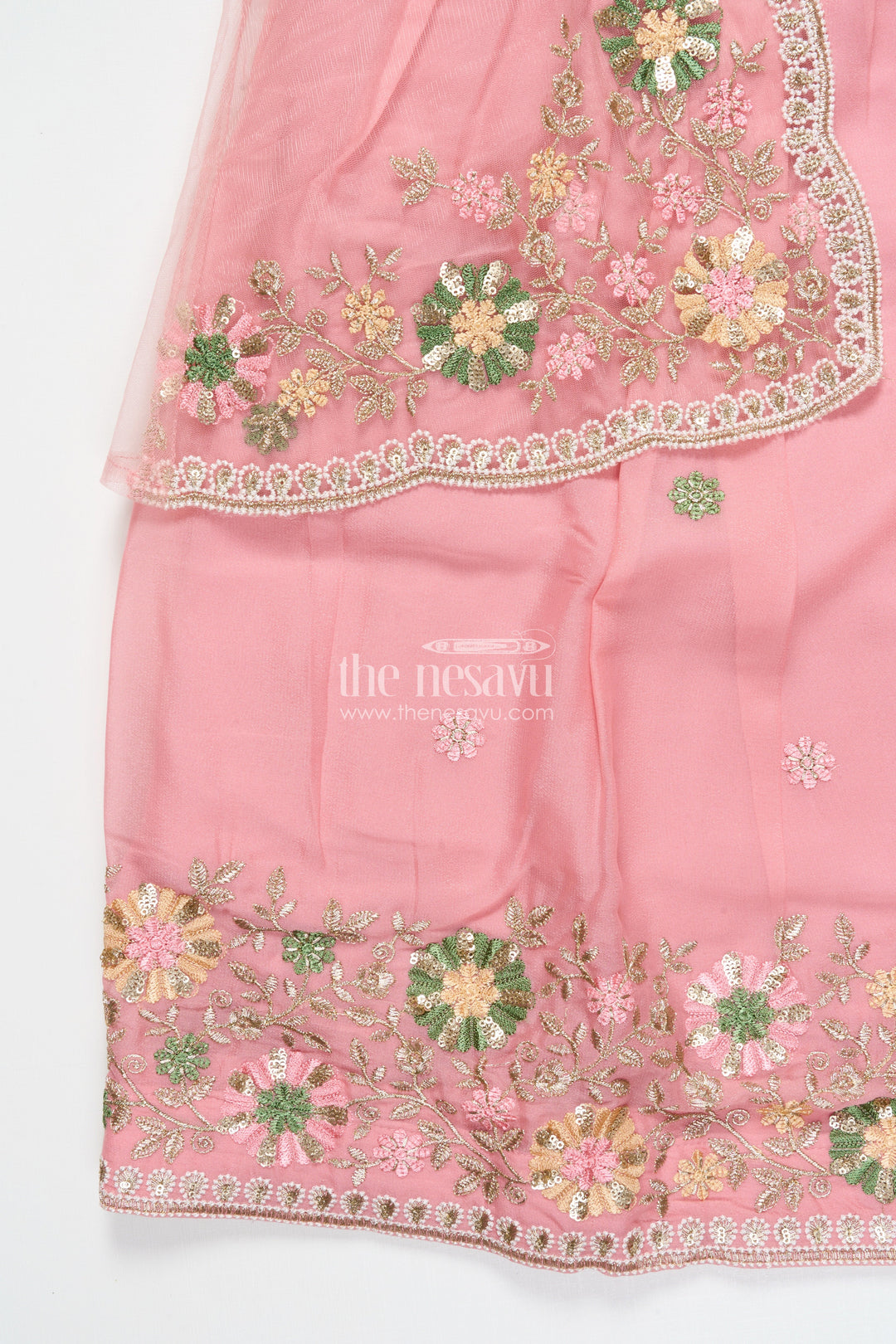 The Nesavu Girls Ethnic Lehenga Girls Ethnic Lehenga with Long Shrug for Festive and Wedding Occasions Nesavu Nesavu girls georgette lehenga set thread embroidery full-length shrug festive wear