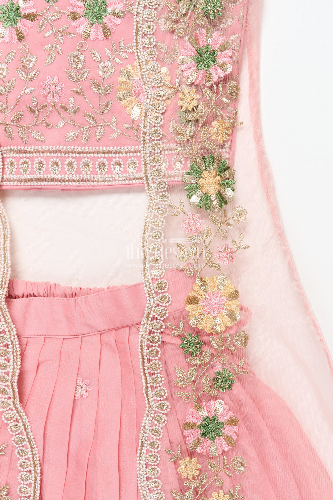 The Nesavu Girls Ethnic Lehenga Girls Ethnic Lehenga with Long Shrug for Festive and Wedding Occasions Nesavu Nesavu girls georgette lehenga set thread embroidery full-length shrug festive wear