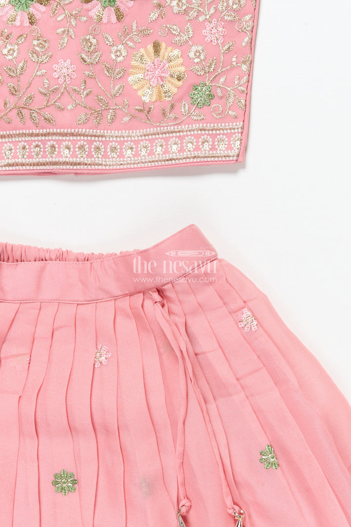 The Nesavu Girls Ethnic Lehenga Girls Ethnic Lehenga with Long Shrug for Festive and Wedding Occasions Nesavu Nesavu girls georgette lehenga set thread embroidery full-length shrug festive wear