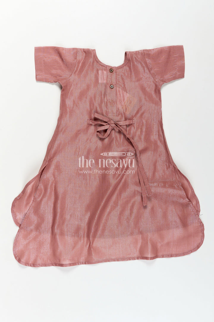 The Nesavu Girls Cotton Frock Girls Ethnic Long Frock in Shimmering Viscose Cotton with Subtle Pleats and High-Low Hem Nesavu Girls Ethnic Long Frock Viscose Shimmer High-Low Hem Gathered Yoke | The Nesavu