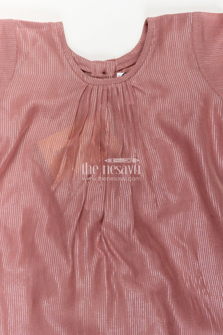 The Nesavu Girls Cotton Frock Girls Ethnic Long Frock in Shimmering Viscose Cotton with Subtle Pleats and High-Low Hem Nesavu Girls Ethnic Long Frock Viscose Shimmer High-Low Hem Gathered Yoke | The Nesavu