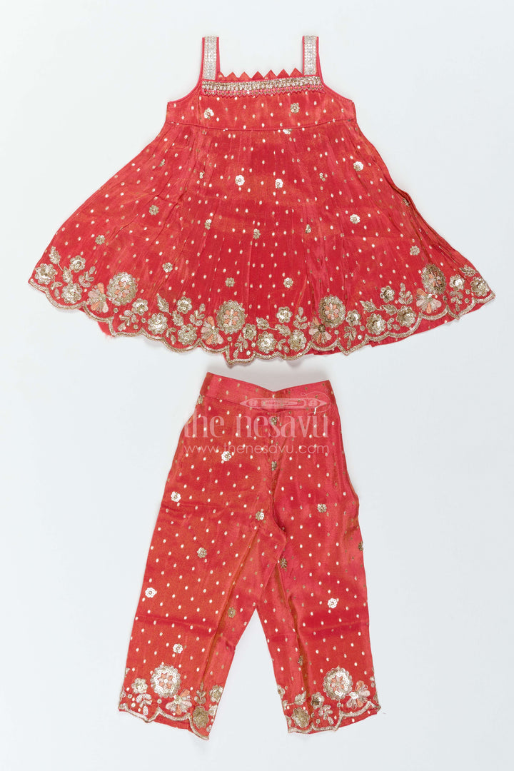 The Nesavu Girls Co-Ord Sets Girls Ethnic Pant Set for Birthday Functions and Festive Occasions Nesavu 18 (2Y) / Red / Viscose GPS1128B-18 Nesavu Girls Ethnic Viscose Pant Set For Birthday Functions Festive Occasions And Cultural Celebrations