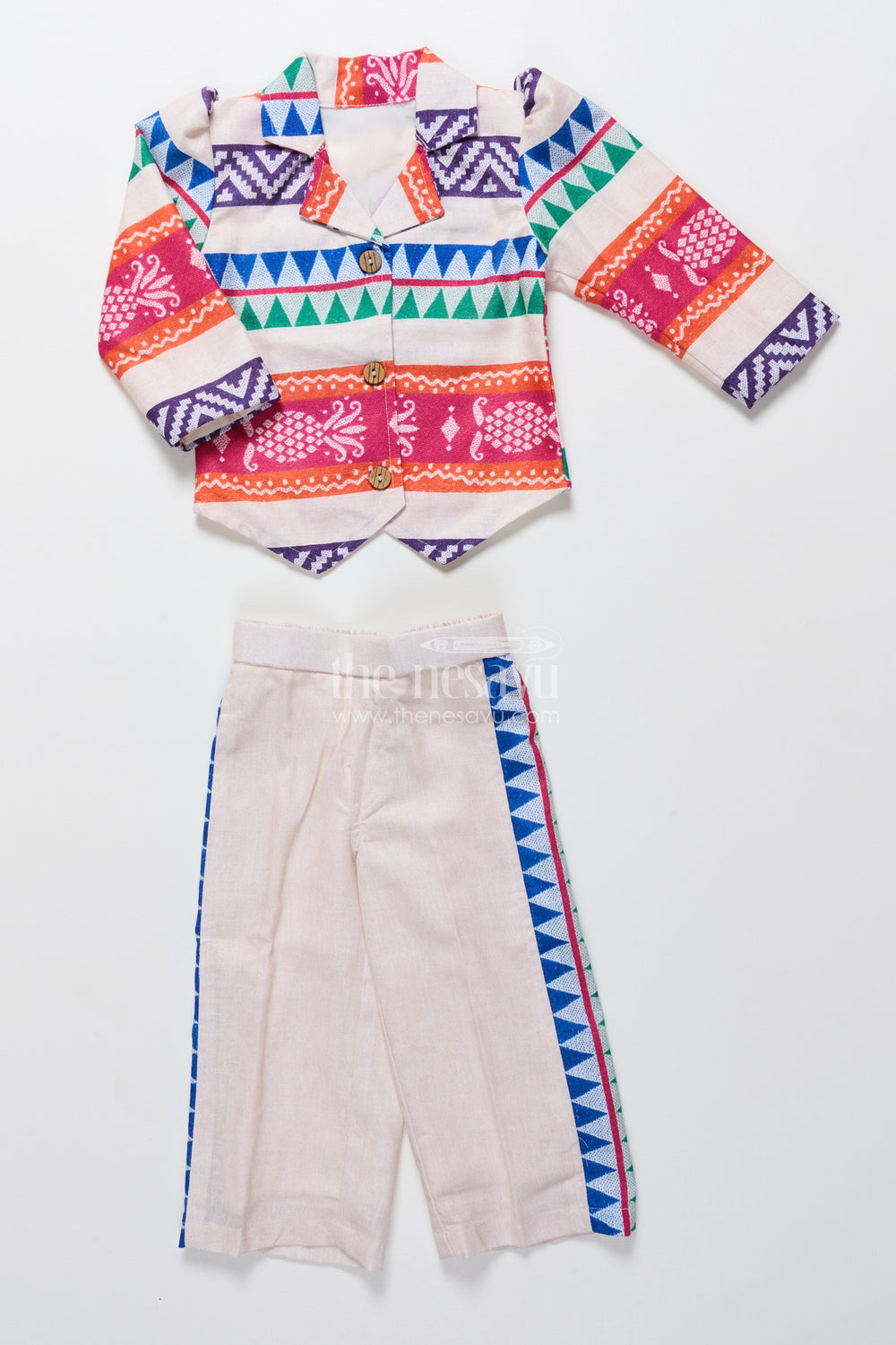 The Nesavu Girls Co-Ord Sets Girls Ethnic Plazo Set with Woven Pattern for Traditional Dressing Nesavu 18 (2Y) / Cream GPS861A-18 Nesavu girls cotton plazo set ethnic weave festive functions temple visits school events