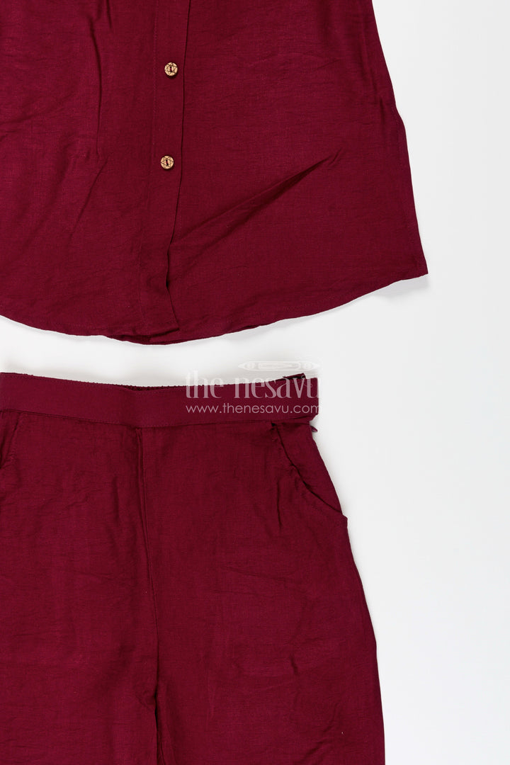 The Nesavu Girls Co-Ord Sets Girls Ethnic Plazzo Kurta Set with Floral Neckline Embroidery Nesavu Nesavu girls floral embroidered plazzo kurta set breathable viscose  festive school-ready