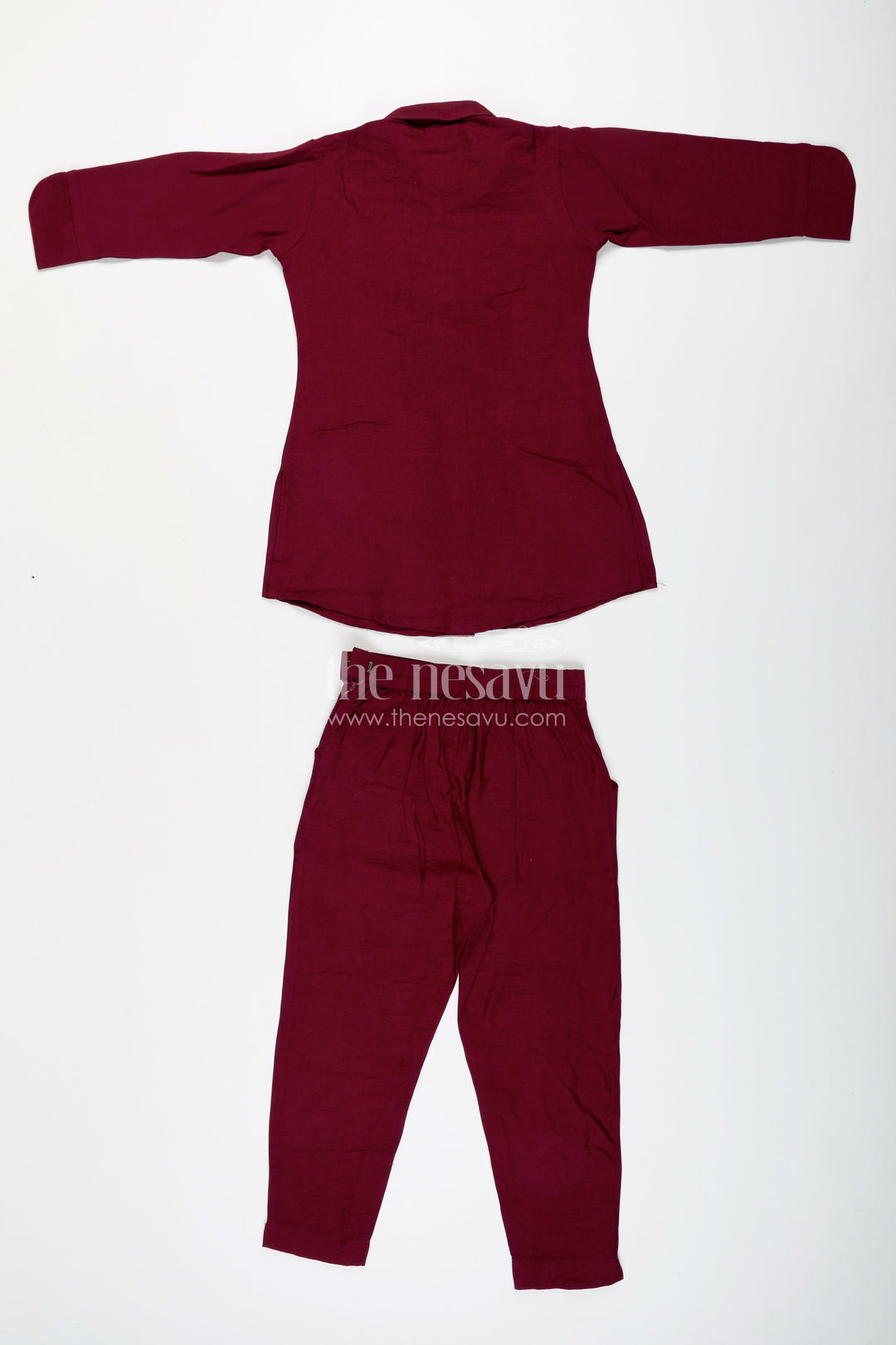 The Nesavu Girls Co-Ord Sets Girls Ethnic Plazzo Kurta Set with Floral Neckline Embroidery Nesavu Nesavu girls floral embroidered plazzo kurta set breathable viscose  festive school-ready