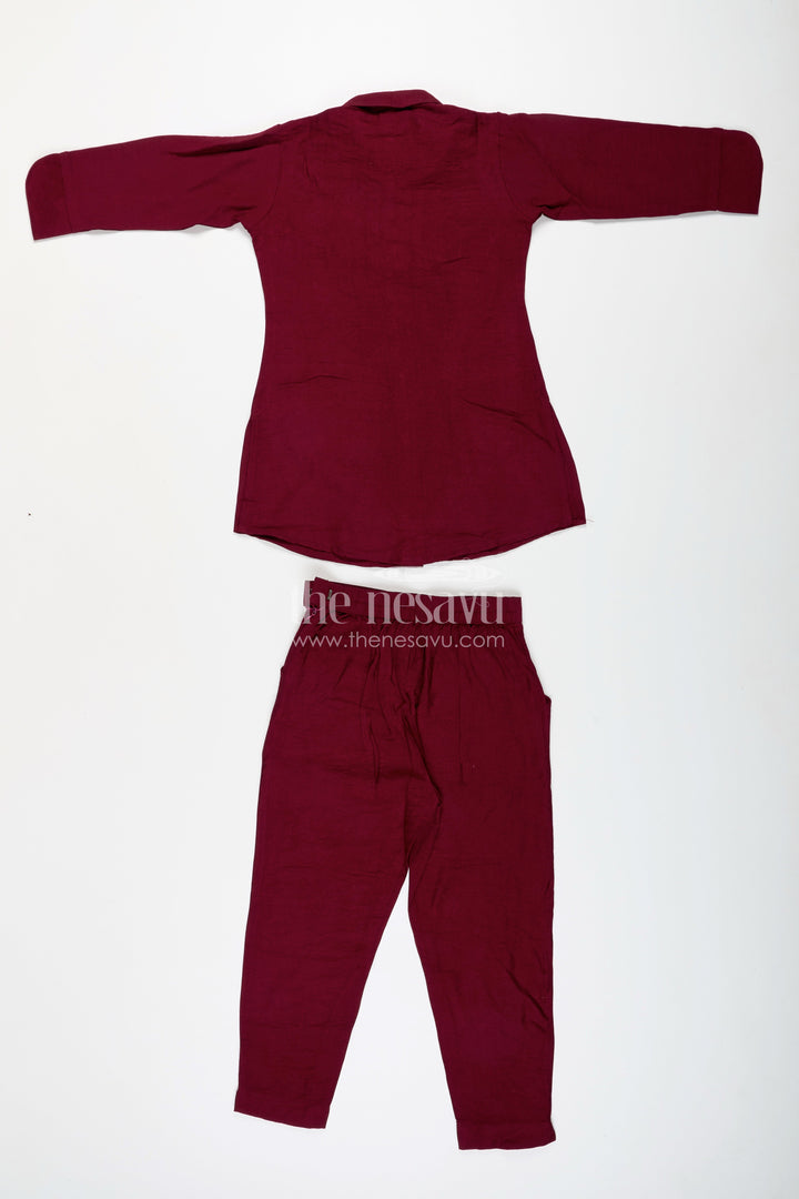 The Nesavu Girls Co-Ord Sets Girls Ethnic Plazzo Kurta Set with Floral Neckline Embroidery Nesavu Nesavu girls floral embroidered plazzo kurta set breathable viscose  festive school-ready