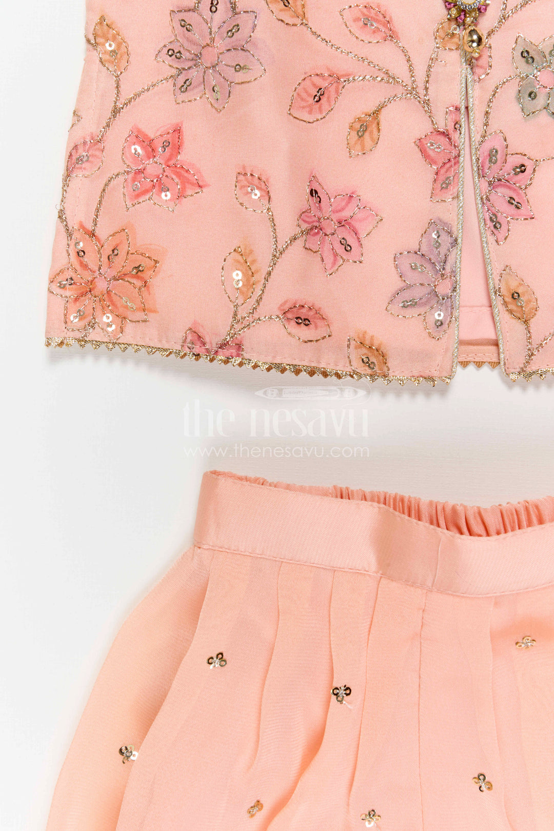 The Nesavu Girls Sharara / Plazo Set Girls Ethnic Sharara Set for Festive Wear and Family Gatherings Nesavu Nesavu Girls Sharara Set With Sequin Embroidery Yoke For Festive Wear And Comfortable Ethnic Styling