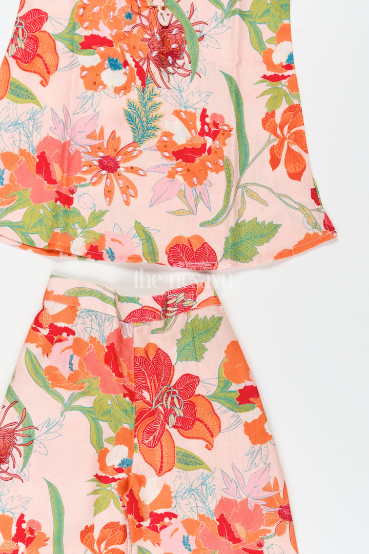 The Nesavu Girls Co-Ord Sets Girls Ethnic Sharara Set with Bright Floral Prints for Festive Comfort Nesavu Nesavu girls cotton floral sharara kurta set  festive ethnic wear summer