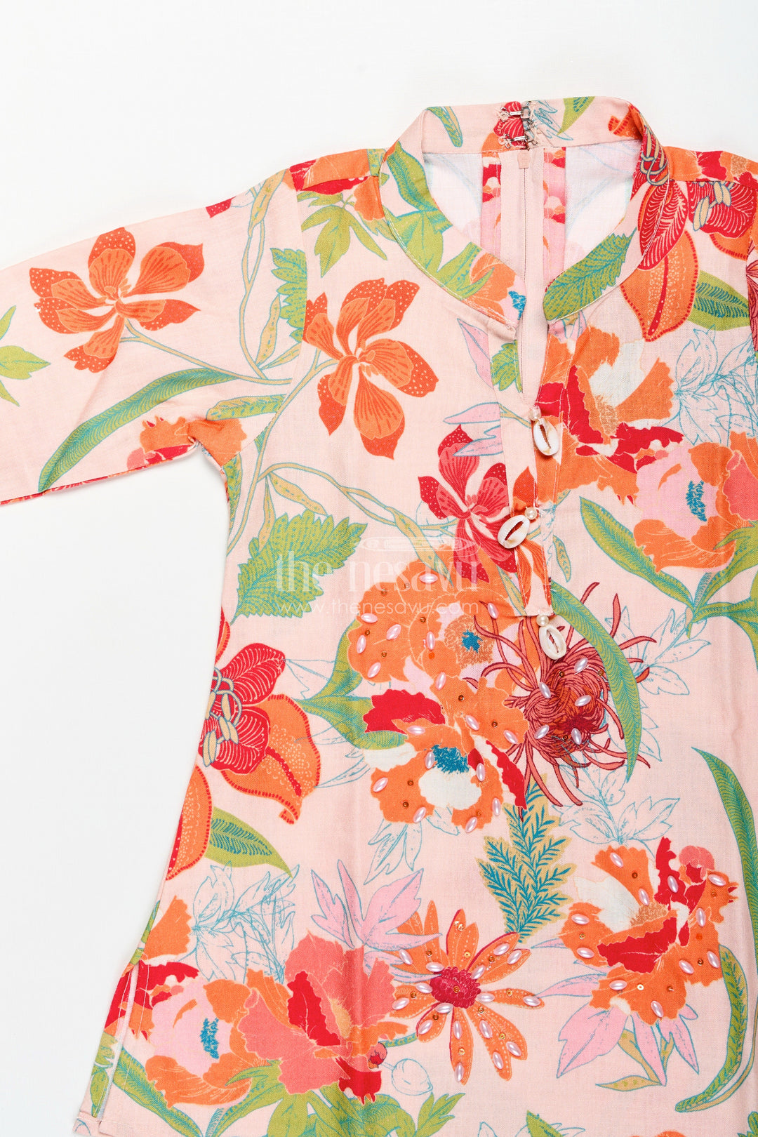 The Nesavu Girls Co-Ord Sets Girls Ethnic Sharara Set with Bright Floral Prints for Festive Comfort Nesavu Nesavu girls cotton floral sharara kurta set  festive ethnic wear summer