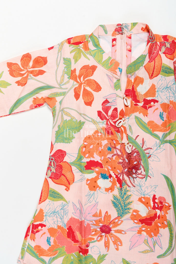 The Nesavu Girls Co-Ord Sets Girls Ethnic Sharara Set with Bright Floral Prints for Festive Comfort Nesavu Nesavu girls cotton floral sharara kurta set  festive ethnic wear summer