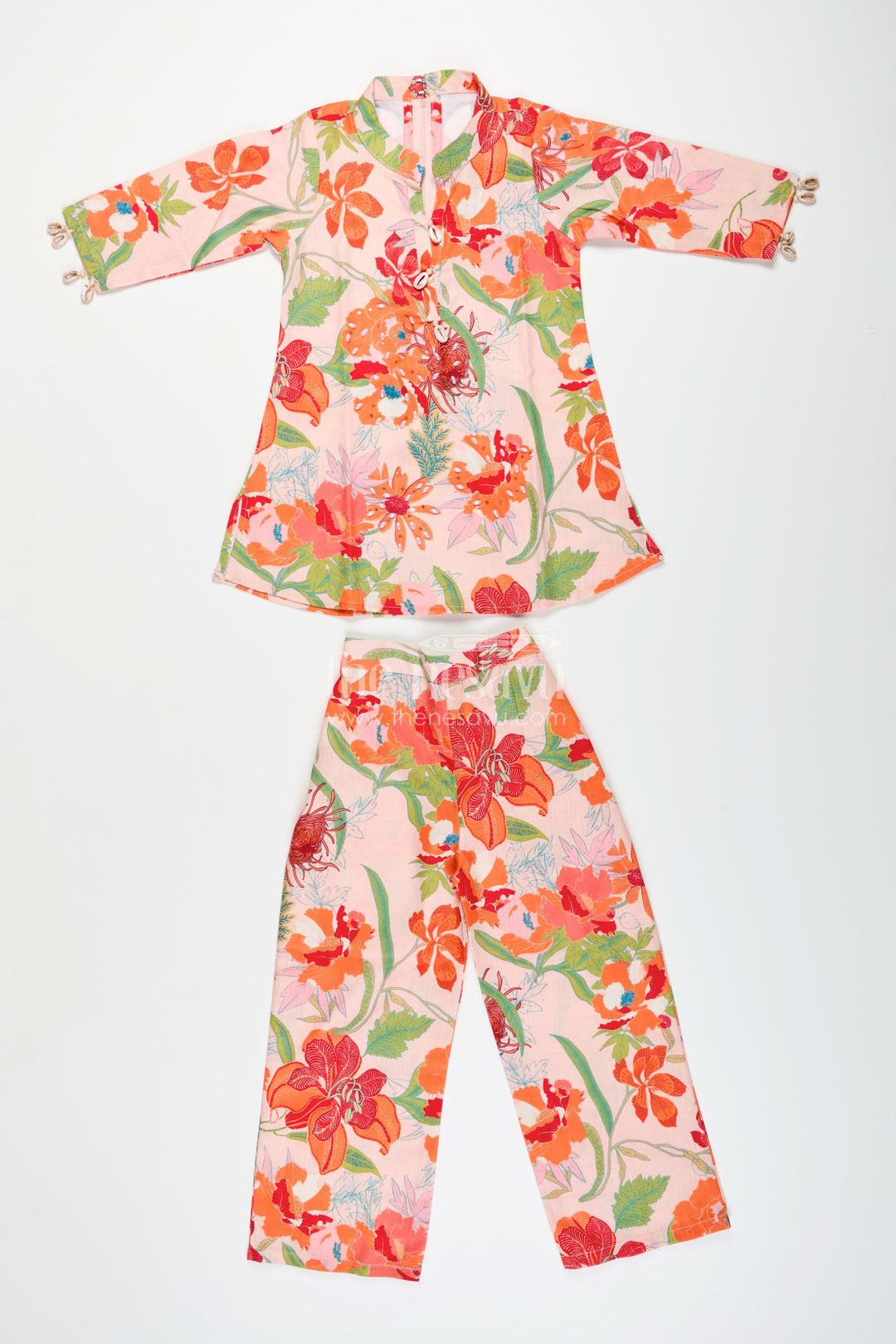 The Nesavu Girls Co-Ord Sets Girls Ethnic Sharara Set with Bright Floral Prints for Festive Comfort Nesavu Nesavu girls cotton floral sharara kurta set  festive ethnic wear summer