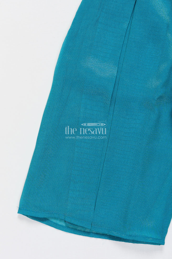 The Nesavu Girls Sharara / Plazo Set Girls Ethnic Sharara Set with Embroidered Top Lightweight Festive Wear In Tissue Silk Nesavu Nesavu girls sharara set thread embroidery festive sleeveless outfit tissue silk