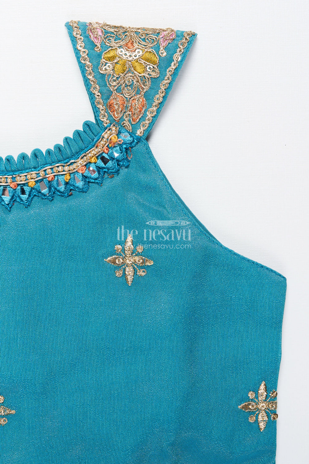 The Nesavu Girls Sharara / Plazo Set Girls Ethnic Sharara Set with Embroidered Top Lightweight Festive Wear In Tissue Silk Nesavu Nesavu girls sharara set thread embroidery festive sleeveless outfit tissue silk