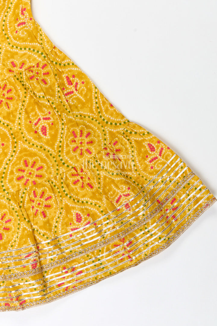 The Nesavu Girls Casual Set Girls Ethnic Sharara Set with Yellow Floral Prints for Festivals Nesavu Nesavu Girls Yellow Ethnic Cotton Sharara Set Patik Digital Print Halter Top