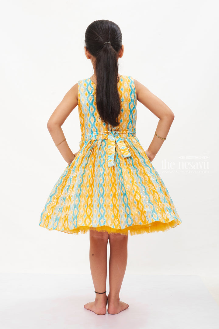 The Nesavu Silk Party Frock Girls Exclusive Handmade Ikat-Inspired Pattu Silk Frock Nesavu Buy Trendy Handmade Pattu Silk Frocks | Girls Boutique Party Wear Online | The Nesavu