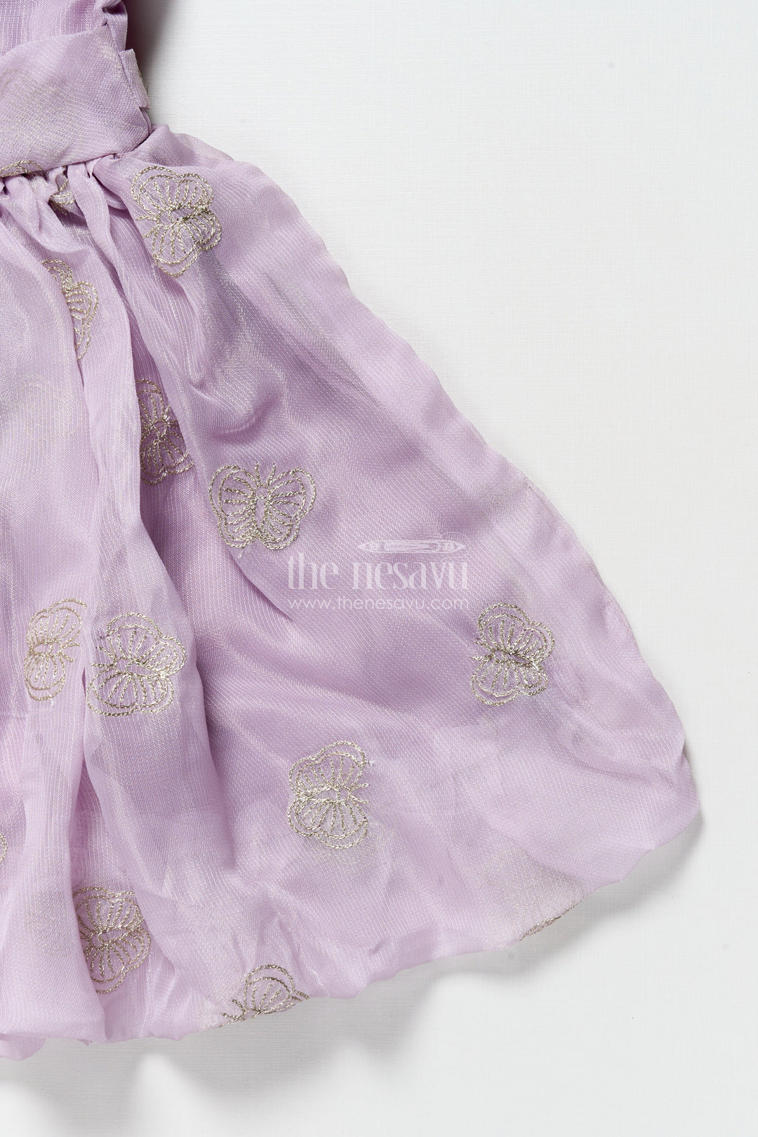 The Nesavu Girls Fancy Frock Girls Fancy Festive Frock with Puff Sleeves and Zari Embroidery Nesavu Nesavu festive frock girls zari embroidery puff sleeves  ideal celebrations