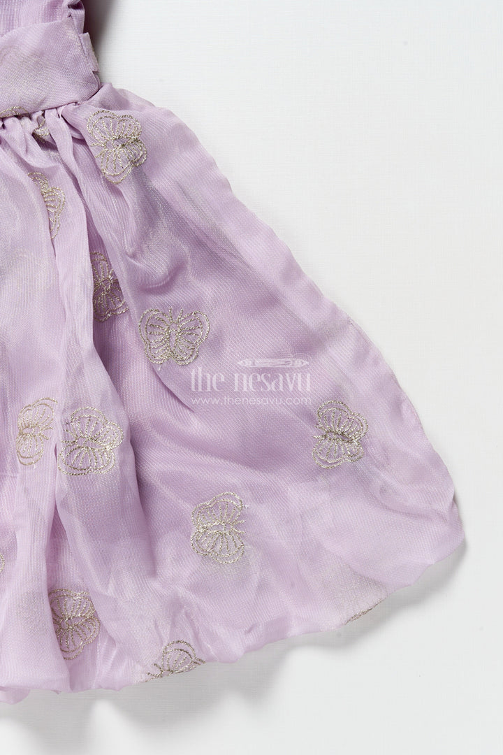 The Nesavu Girls Fancy Frock Girls Fancy Festive Frock with Puff Sleeves and Zari Embroidery Nesavu Nesavu festive frock girls zari embroidery puff sleeves  ideal celebrations