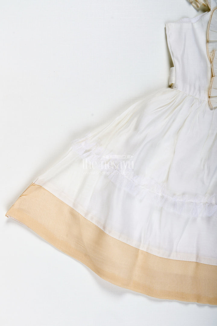 The Nesavu Girls Fancy Frock Girls Fancy Frock with Lace Classic Partywear Dress Nesavu Nesavu Girls Fancy Frock Lace White Cotton Smocked Bodice Ruffle Sleeves