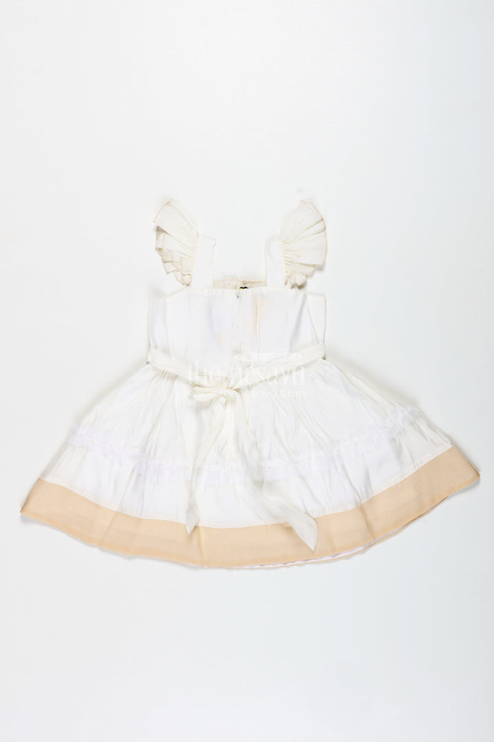 The Nesavu Girls Fancy Frock Girls Fancy Frock with Lace Classic Partywear Dress Nesavu Nesavu Girls Fancy Frock Lace White Cotton Smocked Bodice Ruffle Sleeves